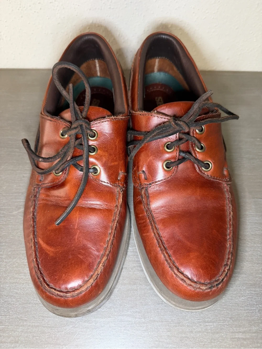 Sebago Men's Brown Leather Boat Shoes Lace-Up Comfort Rubber Sole US 9.5 M